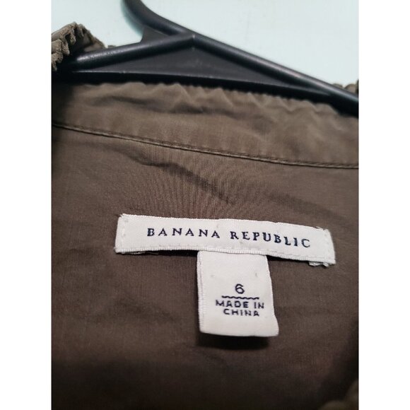 Banana Republic Women's 6 Mini Dress Army Green Silk Blend Long Roll Tab Sleeve - Picture 5 of 6